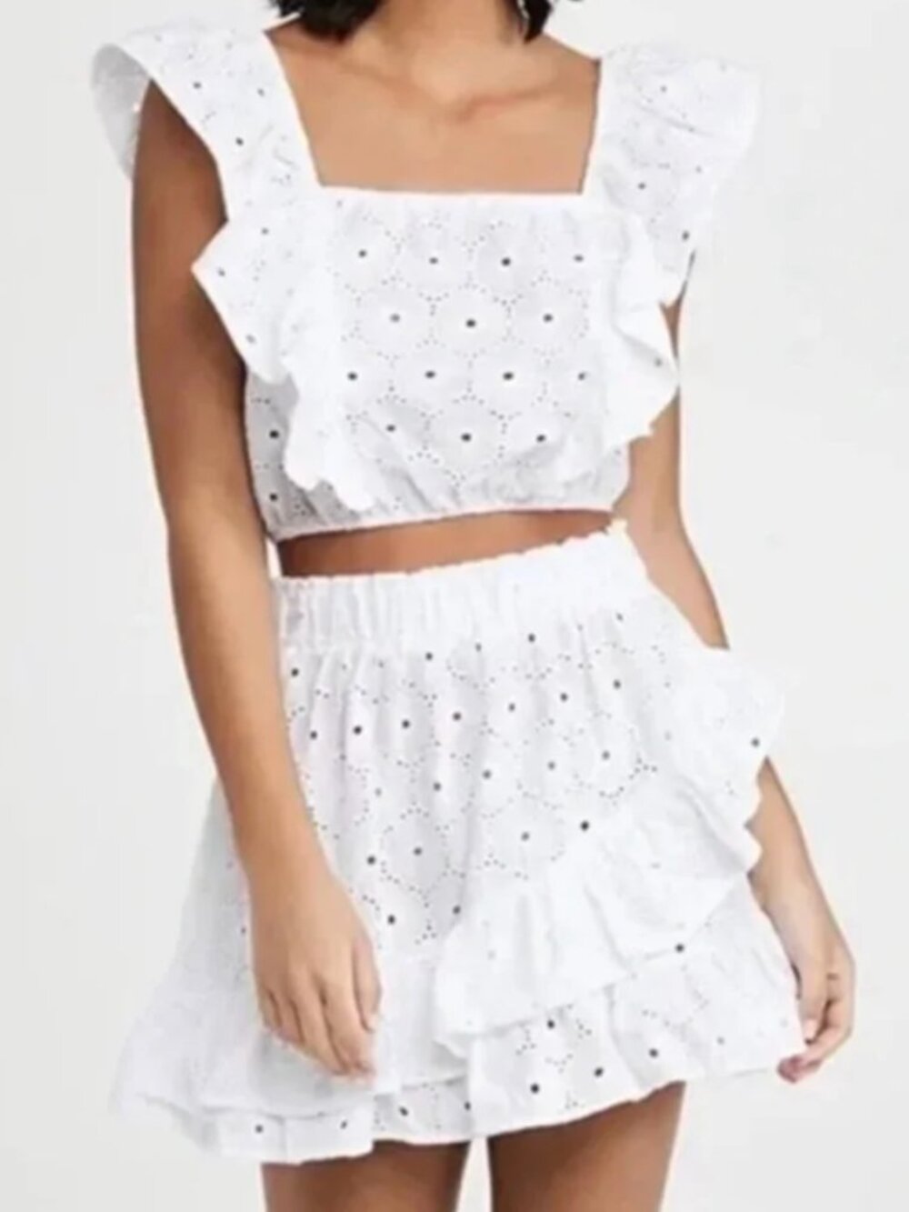 Eberjey Eyelet Top & Skirt Set (White / Size M)